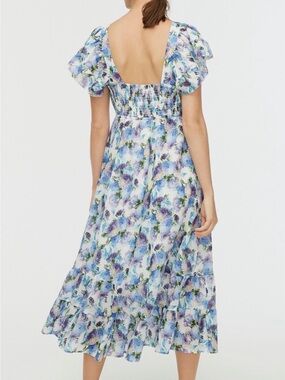 J. Crew Lavender and Blue Floral Puff-Sleeve Midi Dress